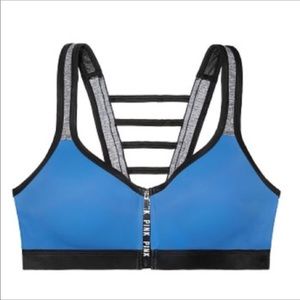 Vs pink zip up front blue bra size medium USED